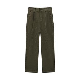 森马休闲裤女冬纯棉灯芯绒半松紧腰打褶宽松阔腿裤复古潮酷工装裤