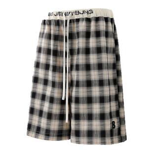 BJHG不计后果抽绳格子短裤男款夏轻薄透气直筒宽松运动休闲五分裤