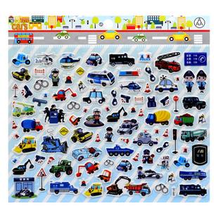 大张儿童警察警车消防救护工程车泡泡贴纸男孩宝宝小汽车奖励贴画