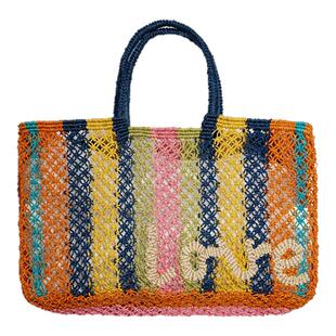 The Jacksons 设计师联名款手工编织草编包彩虹撞色度假手提包