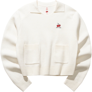 安踏×kirsh联名丨好事发生新年小樱桃毛衣女秋冬套头针织衫红色