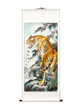 猛虎上山客厅堂屋手写对联国画