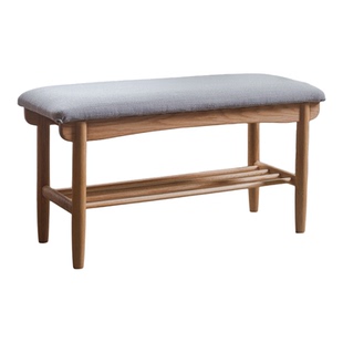 非晚白橡木换鞋凳实木收纳鞋架门口长凳软包穿鞋小凳子长条凳原木