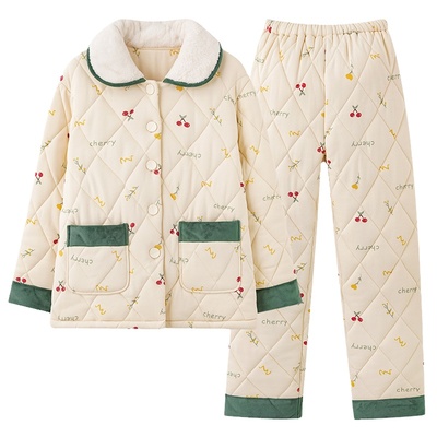 浪莎纯棉夹棉睡衣女士保暖套装