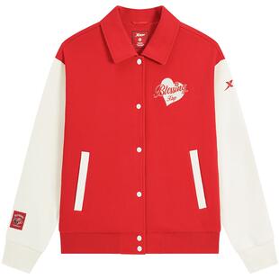 特步新年丨女子外套2026秋季新款红色夹克拼接棒球服975128060476