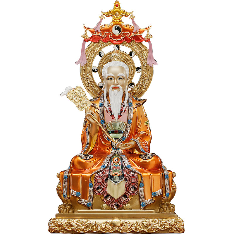 纯铜彩绘三清祖师爷神像供奉摆件