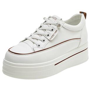 隐形内增高女鞋2025爆款新款真皮百搭小白鞋显脚小秀气厚底休闲鞋