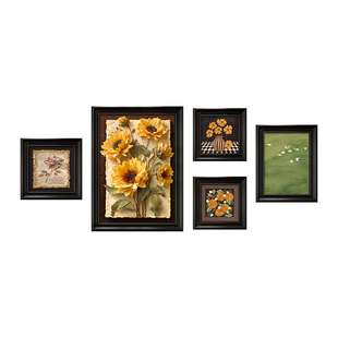 向日葵客厅装饰画中古风沙发背景墙挂画法式复古油画餐厅组合壁画