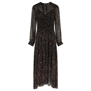 COCOBELLA女人味豹纹V领压褶连衣裙2026春长袖雪纺长裙FR3245