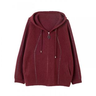 宝诗黎连帽烫钻针织外套2026春季新款气质宽松慵懒百搭休闲女装