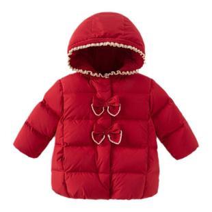 戴维贝拉童装女童羽绒服冬装儿童防水加厚外套宝宝新年红色衣服