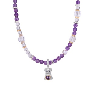 慈善款《查理国王》复古设计感精致白紫水晶纯银锁骨项链吊坠女