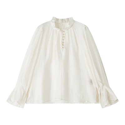 天丝醋酸轻薄褶皱花瓣领衬衫