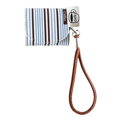 苹果耳机套简约翻盖条纹咖啡挂绳