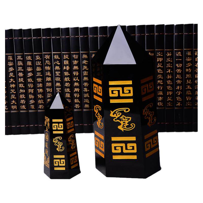 天然水晶柱黑曜石五福送财六棱柱摆件居家招财镇宅大号装饰吉祥物