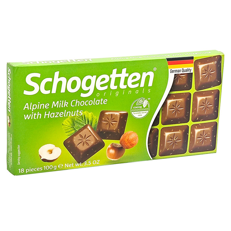 丝格德榛仁牛奶巧克力德国美可馨Schogetten斯格登100g18颗可可脂