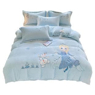 卡通可爱艾莎公主牛奶绒四件套儿童女孩公主风床单被套冬季三件套