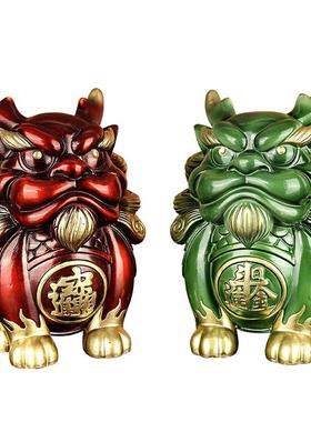 旺财铜麒麟摆件一对店铺开业礼品