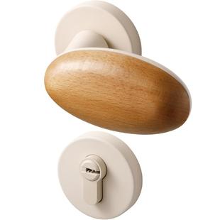 嘉森堡原木奶油风卧室门锁中古风门把手室内家用房门锁磁吸木门锁