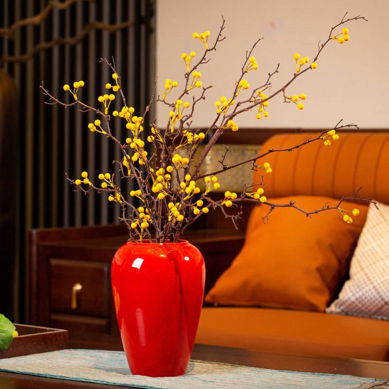 中国红喜庆陶瓷花瓶新中式现代客厅玄关装饰摆件花瓶景德镇