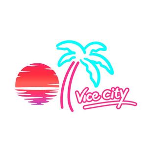 汽车创意落日余晖椰子树贴纸罪恶都市摩托电动车装饰贴反光划痕贴