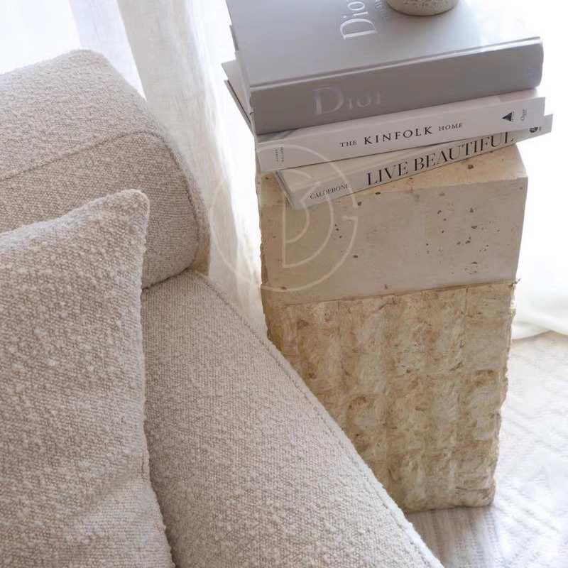 黄洞石破碎敲开槽雕塑台大理石六面体电视柜落地摆件沙发创意边几