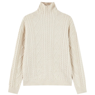 秋水伊人时尚简约高领毛衣2025年冬季新款气质优雅麻花纹理针织衫