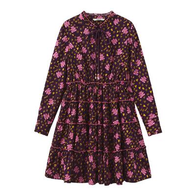 tanni复古风木耳边领长袖连衣裙