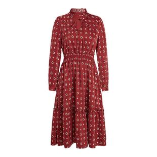 曼德诗红花松紧腰衬衫连衣裙2025春装新款韩系氛围感穿搭长款裙子