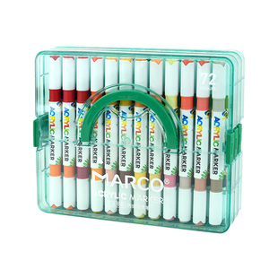 Marco马可双头双色层叠盒丙烯马克笔小学生美术专用水彩笔美术生初中生儿童画笔幼儿园马克笔不透色可叠色笔