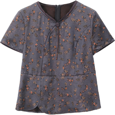 专柜同款花罗香云纱真丝上衣夏季