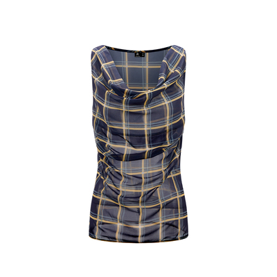 ReAimNess*格纹褶皱荡领无袖背心