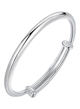 银色手镯光面推拉可调节男女款