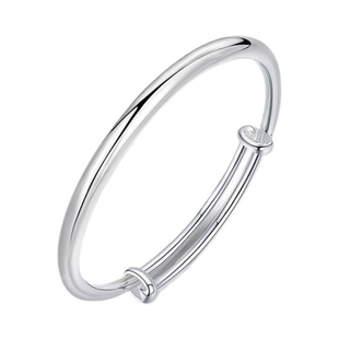 2026新款银色手镯男女款经典光面推拉可调节镯子送女友妈妈礼物
