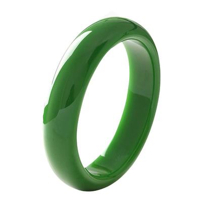 天然碧玉菠菜绿色宽扁条女款手镯