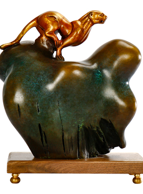 招财进宝铜豹摆件办公室桌面饰品