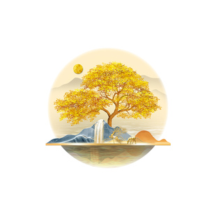 发财树入户玄关装饰画轻奢高档招财进宝挂画圆形带灯客厅走廊壁画