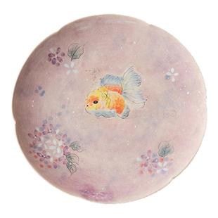 梵汝 高端粉彩手绘胖头鱼壶承高颜值手工梦幻紫色干泡盘日式壶托