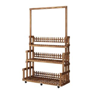 阳台花架2024新款多层带轮置物架实木客厅落地式防腐木阶梯花架子