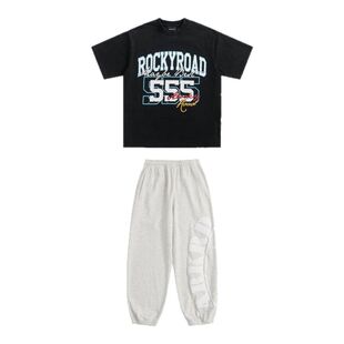 ROCKYROAD童装美式复古街头潮牌字母印花短袖T恤宽松上衣打底衫