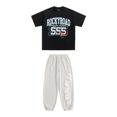 ROCKYROAD童装美式复古街头潮牌字母印花短袖T恤宽松上衣打底衫