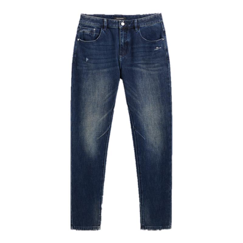 太平鸟男装 休闲质感牛仔裤撞色刺绣男士长裤时尚水洗紧身长裤