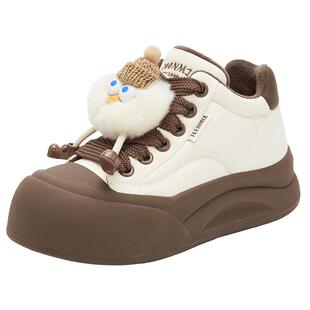 天美意厚底增高丑萌面包小白鞋女鞋子加绒休闲运动板鞋冬新款