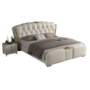 晨巢意式轻奢皮床家用主卧1.8米双人大床主卧高端大气软包皮床