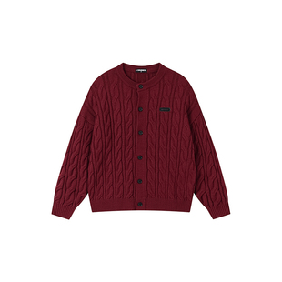 FORNINES加厚圆领开衫麻花毛衣男女秋冬新款针织衫慵懒松弛感外套