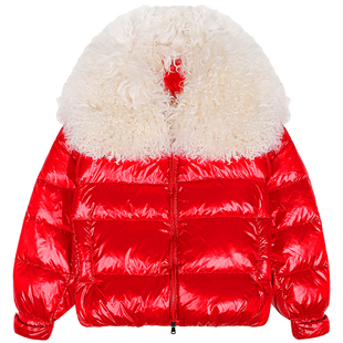 落落狷介红色短款羽绒服女2025新款冬小个子加厚保暖羊羔毛领外套