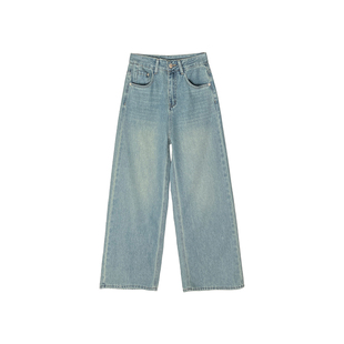 梦中情牛!~阔腿牛仔裤女2026新款早春简约垂感高腰宽松直筒长裤