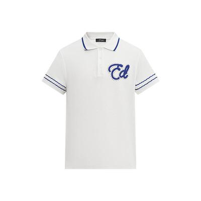 白色绣花合体正肩短袖POLO衫