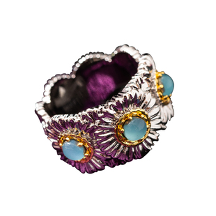 SUKEEW/酥可 「蕊绽金辉」中古小雏菊蓝玛瑙戒指女复古高级感指环