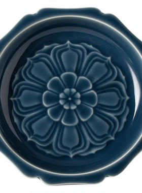 中式雕刻风花纹霁青果盘小杯垫